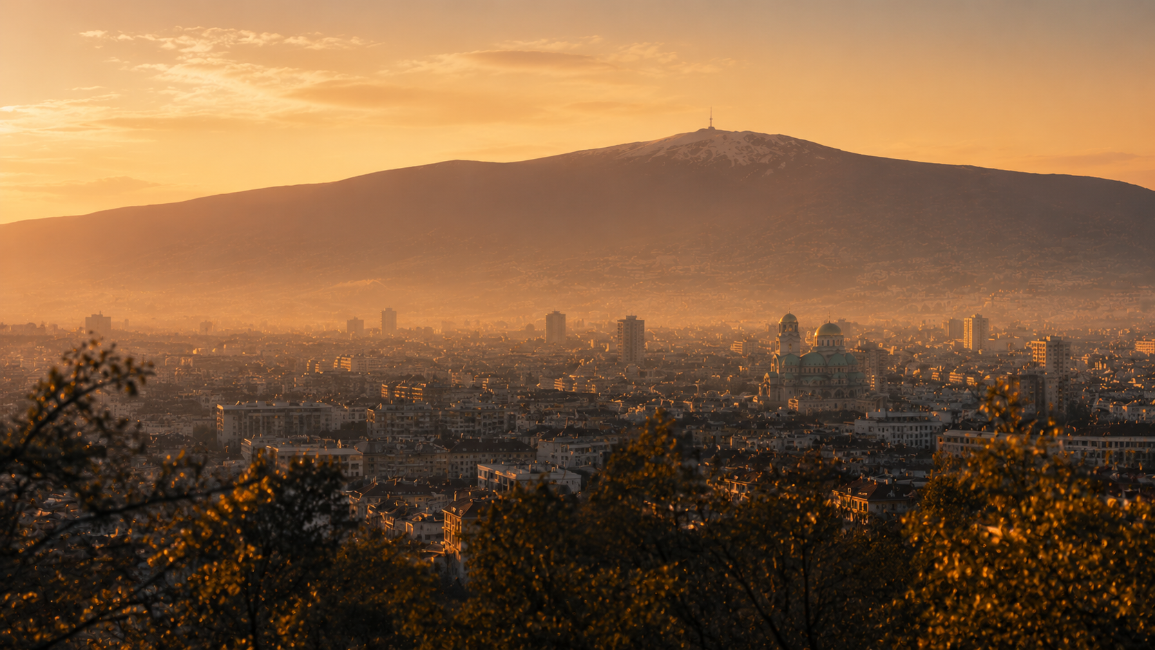 Sofia skyline and Vitosha Mountain