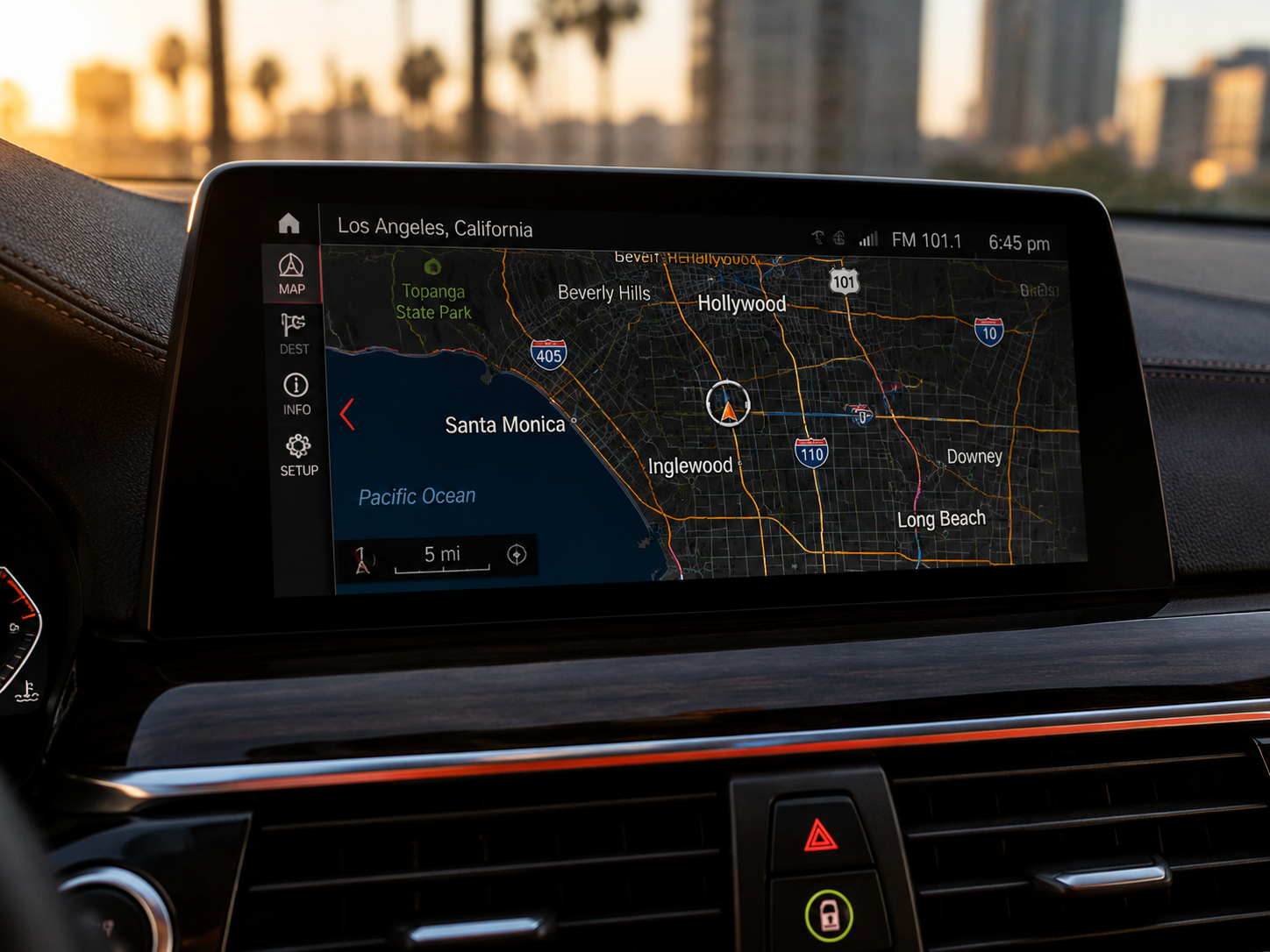 BMW navigation display set to Los Angeles