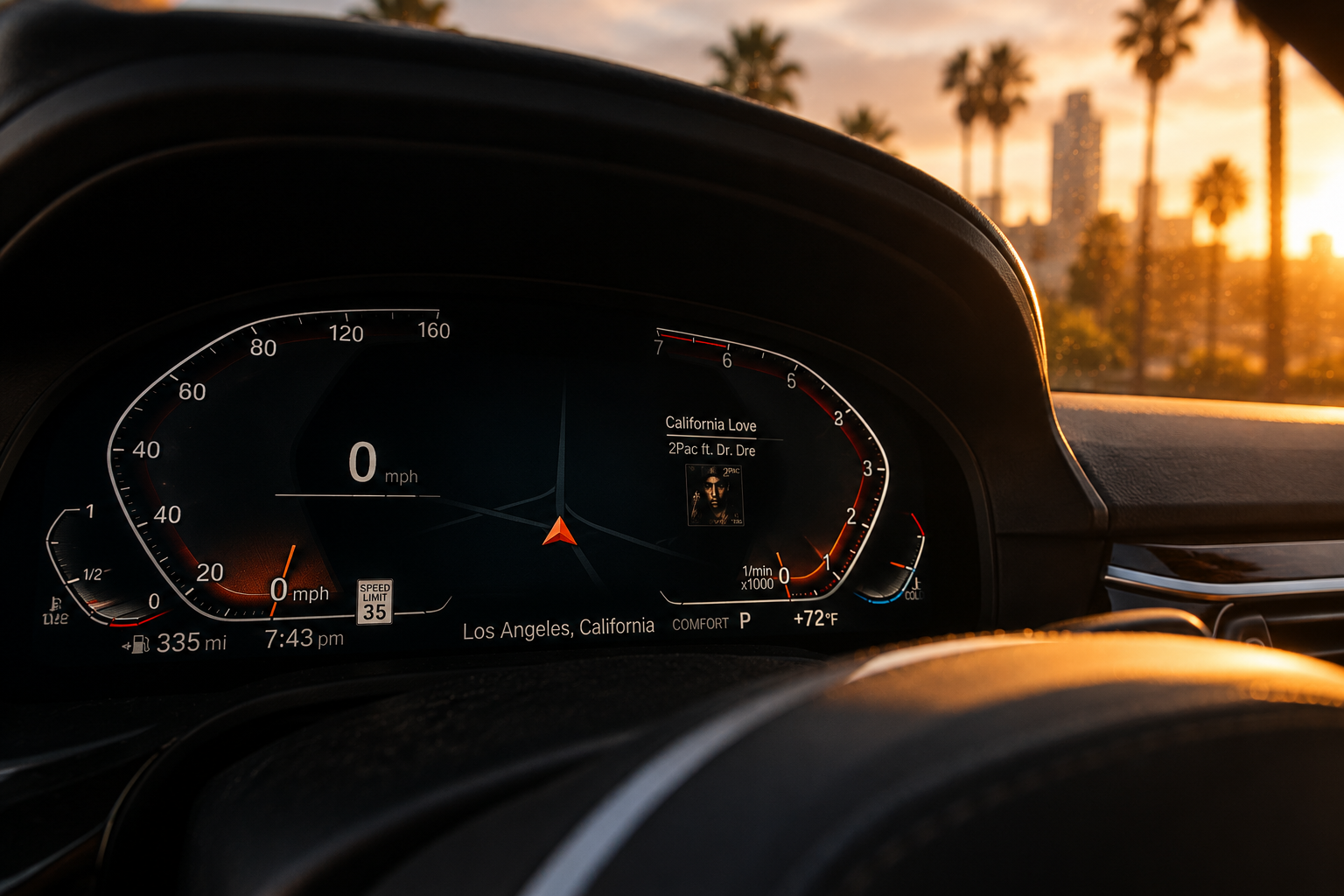 US-region BMW instrument cluster in Los Angeles